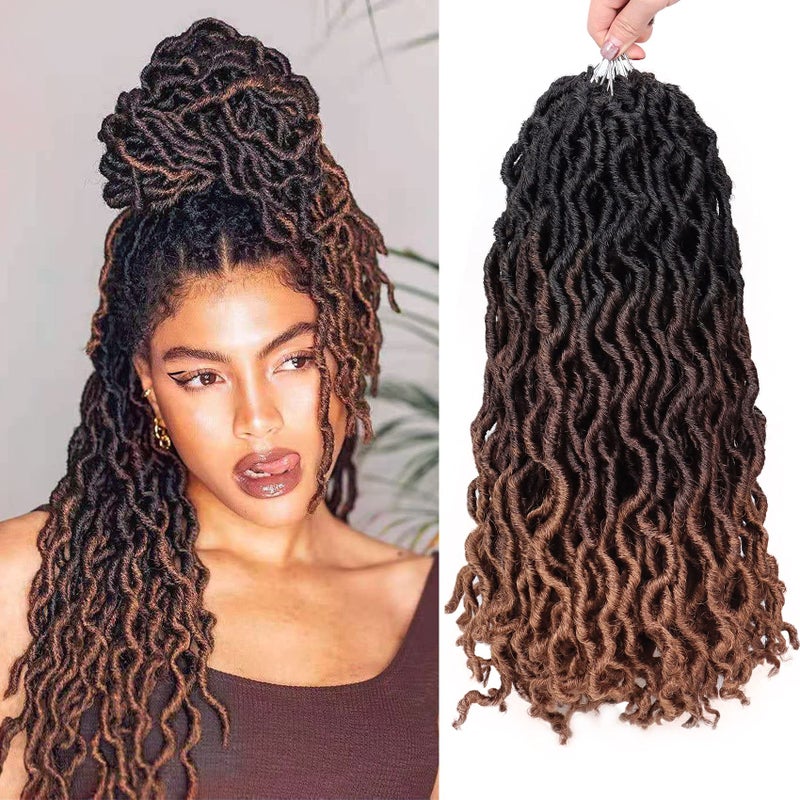 Liyate 14 Inch Goddess Faux locs Crochet Hair 6 Packs/Lot Soft Gypsy Locs Wavy Crochet Braids Dreadlocks 3 Tone Curly Wavy Twist Braiding Hair Extensions African Roots Braidï¼ˆ#1B/4/30) - Image 1